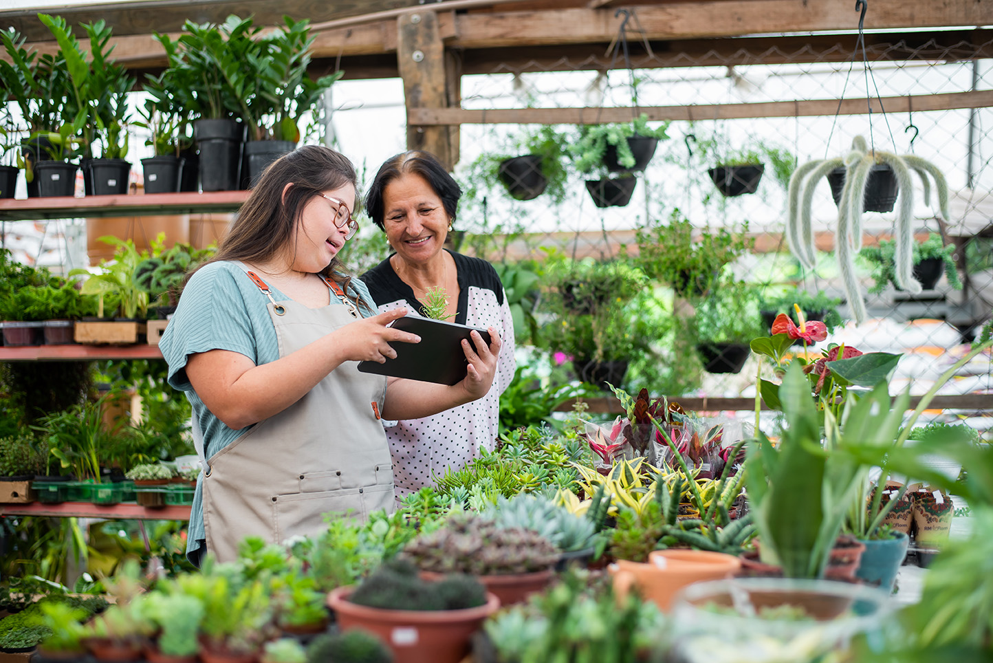 Daughter and mom at garden